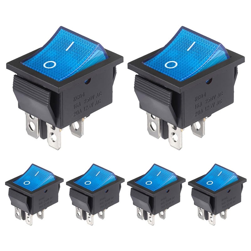 VEXUNGA 6pcs KCD4 Lighted Rocker Switch 20A 125V AC 16A 250V Blue Light Illuminated Mini Boat Rocker Switch On Off 4 Pin 2 Position DPST Snap Toggle Switches for Car Marine - Image 1